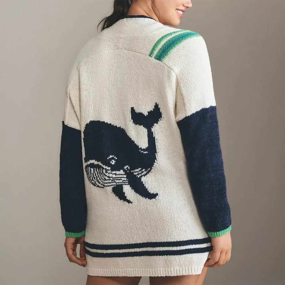 ANTHROPOLOGIE MAEVE Nautical Buoy Cardigan Sweater - SIZE 1X - Picture 1 of 9